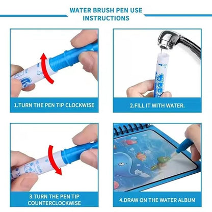 Magic Water Coloring Book Reusable Aqua Painting Books with Water Pen for Toddlers & Kids