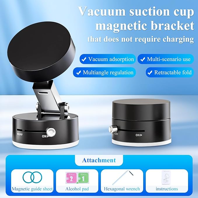 Magnetic Car Phone Holder |  360° Rotation | Vacuum Suction  Mount for All Smartphones